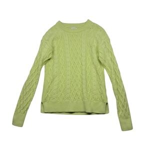 J. Crew Factory Sweater Women's XS Lime Green Cable Knit Fisherman Preppy Bold